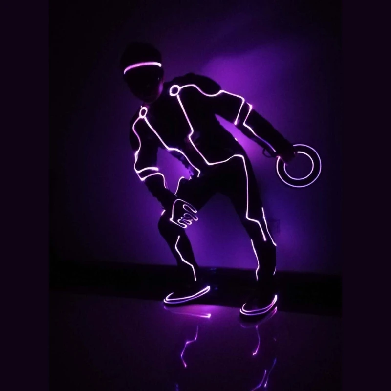 LED Dance Costumes Luminous  Tron Suit Light Up Clothing Glowing Dancer Stage Performance DJ Disco Dress