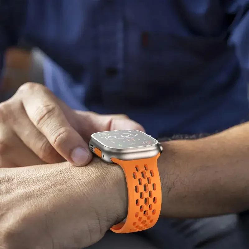 Pulseira de silicone macio para apple watch, pulseira 46mm 45mm 41mm 44mm 49mm 40mm 42mm, pulseira iwatch 10 9 8 7 6 5 se ultra 2/1