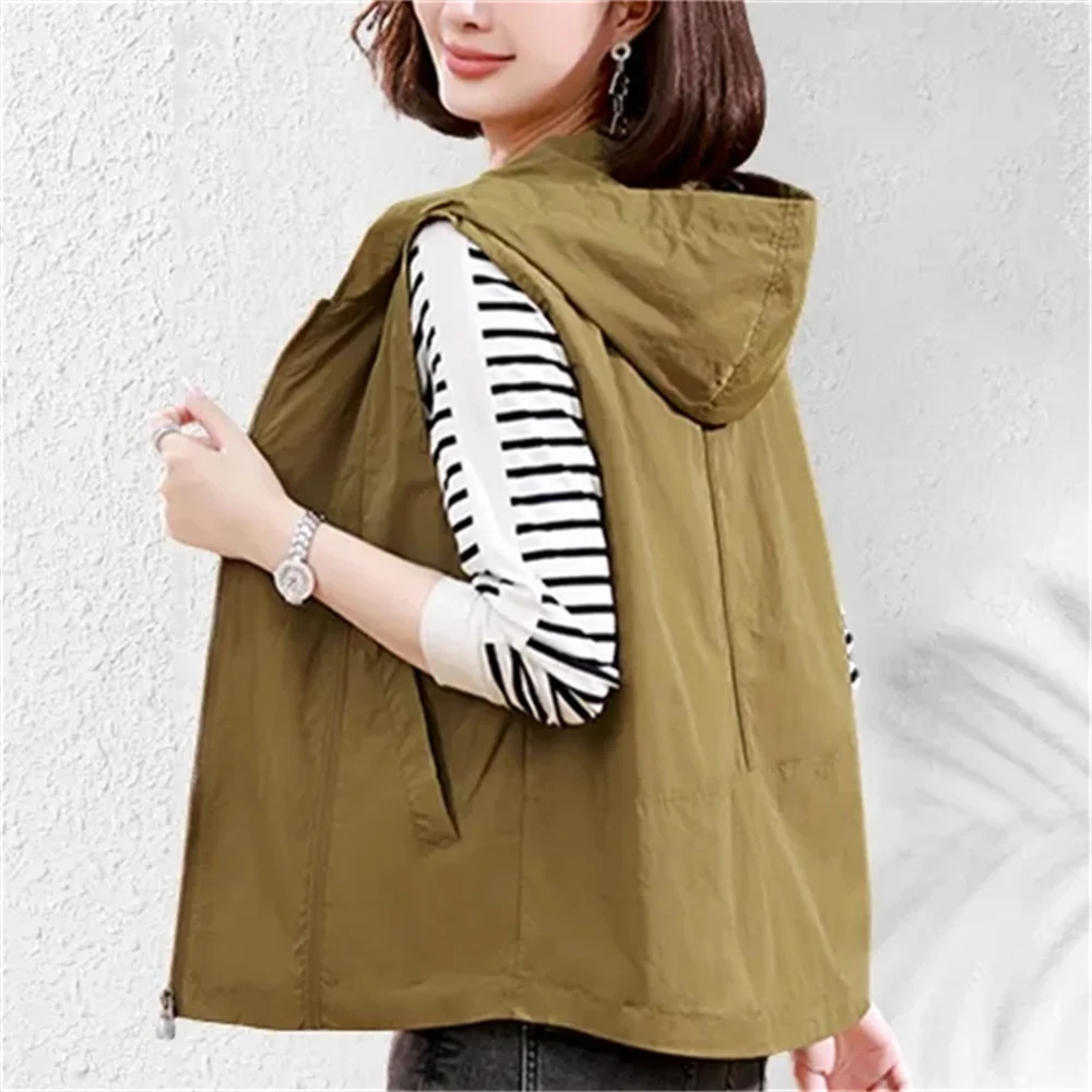 

[Double Layer] Hooded Casual Waistwear Women 2023 Autumn New Loose Outerwear Sleeveless Vest Mom Thin Outwear Top Female