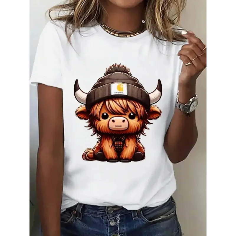 

Women's Cartoon Cherry Print Round-neck Short-sleeved Women's Top Fashionable and Casual T-shirt Graphic T Shirts