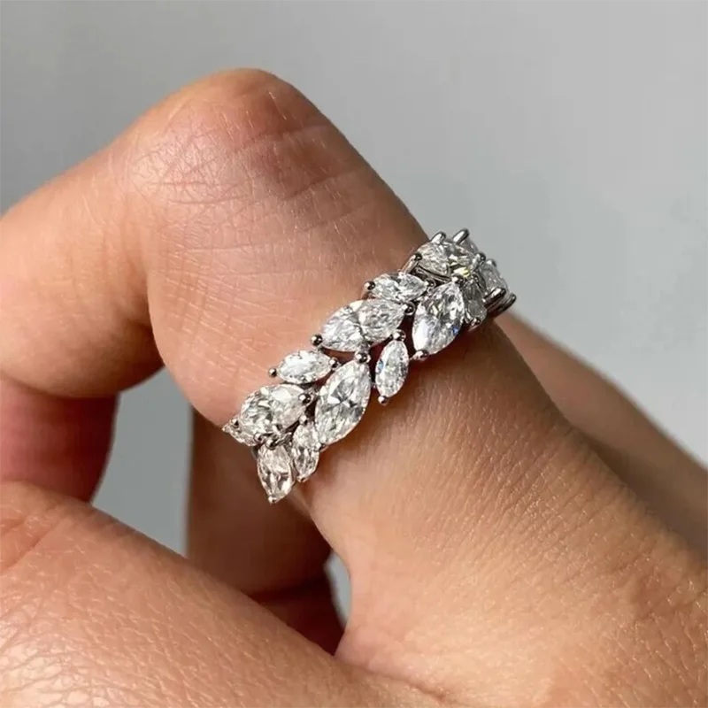 Platinum 950 2Ctw Marquise Cut Lab Grown Diamond DEF VS-VVS 2 Rows Diamond Wedding Band For Women