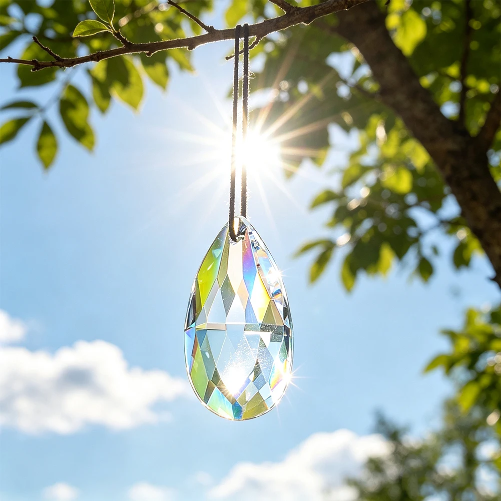 50mm Clear Faceted Crystal Teardrop Prism Angel Tear Drop Pendant Chandelier Suncatcher Hanging Glass Prism Reflector 18g