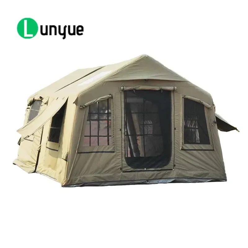 Green TC Cotton 8x8m Inflatable Tent Expandable Canopy Outdoor Camping Rain Shade Shelter Large Space Waterproof Sun