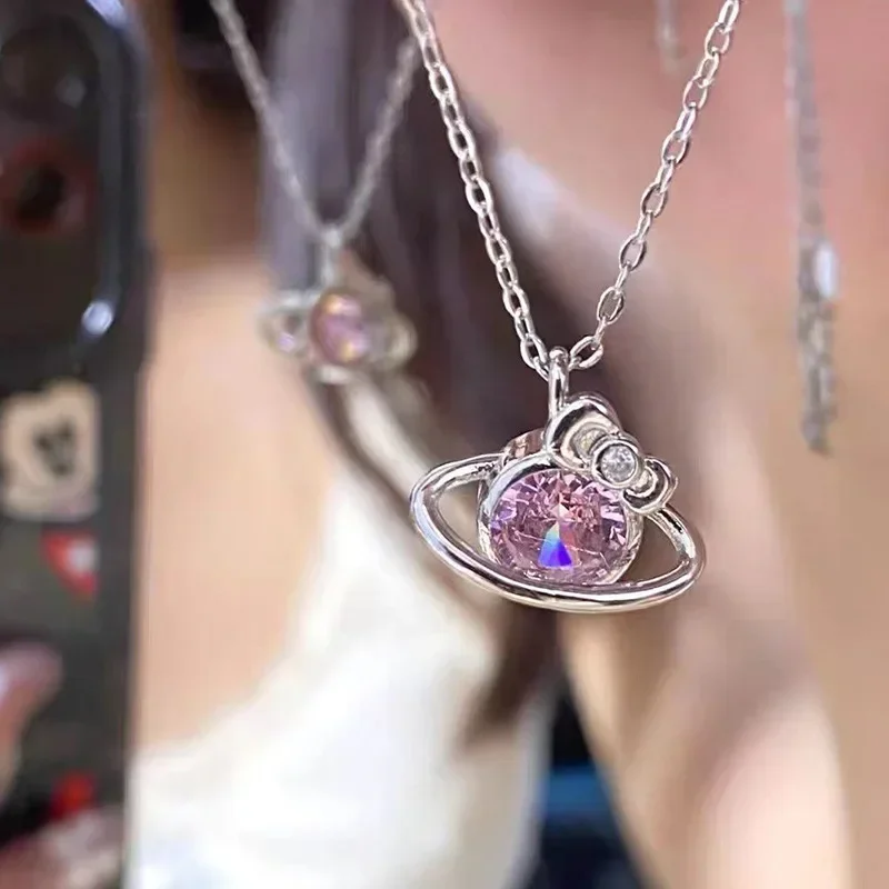New Hello Kitty Pearl Necklace Cartoon Sanrio Anime Kawaii Luxury Sweet Clavicle Pendant Christmas Gift Girls Without Box