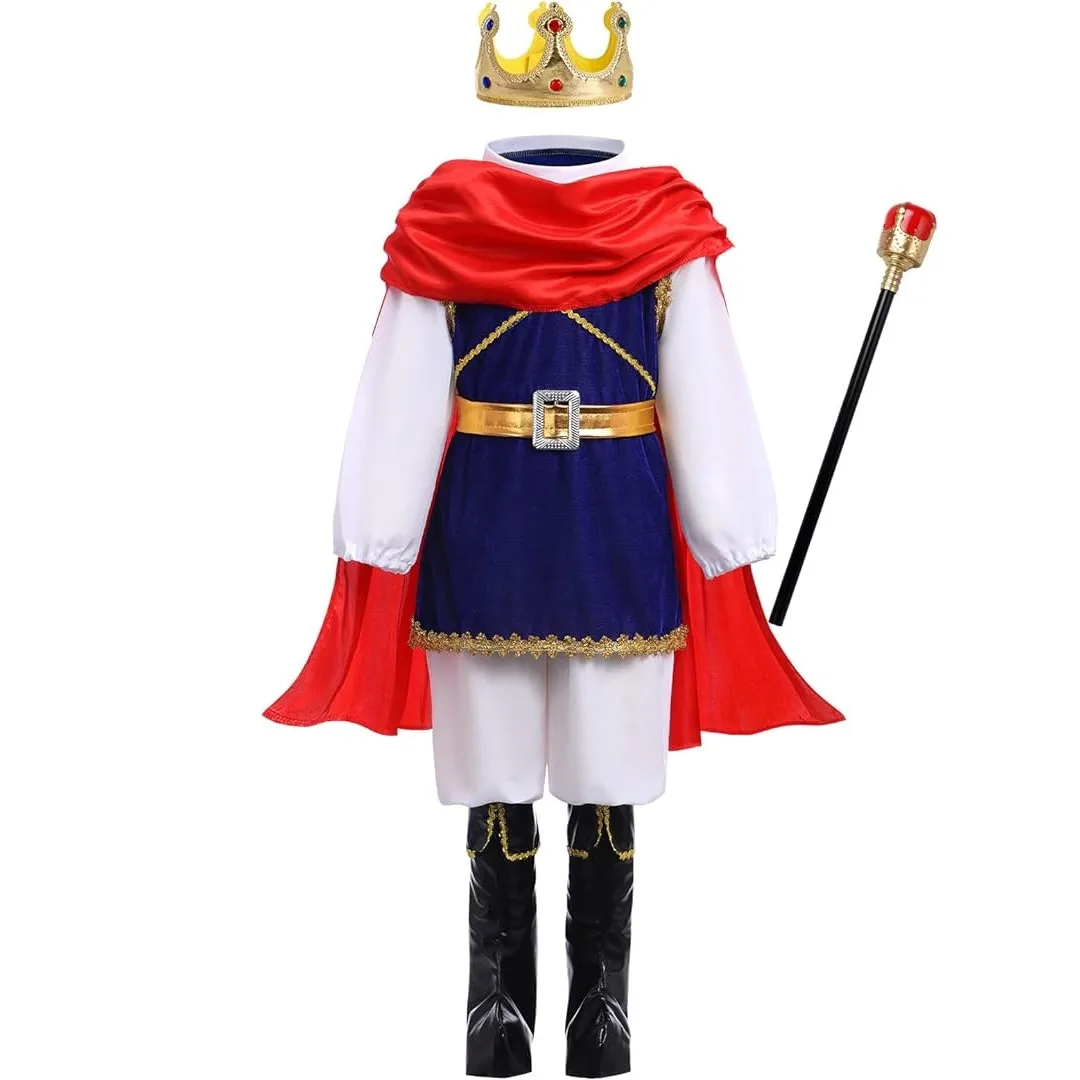 Boys Prince Charming Costume for Toddler Kid Medieval Royal Prince Jacket Pants Crown Dress Up Party Outfit