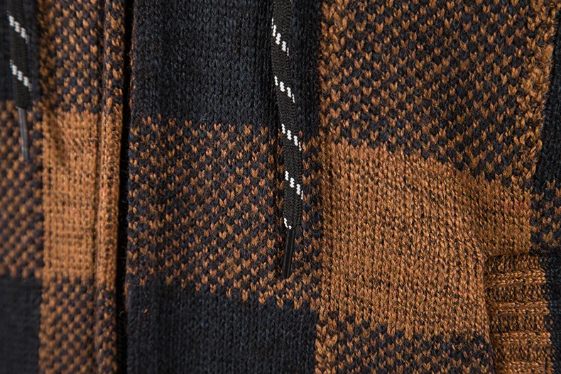 Männer Neue Winter Plaid Pullover Mit Kapuze Strickjacke Kalten Mantel Wolle Zipper Jacke Herbst Fleece Warme Kleidung Karierten Stricken Jumper – Detail 17