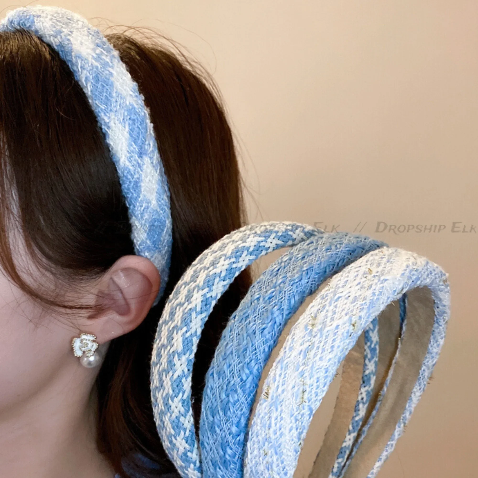 New Korean Style Sponge Headband for Women Elegant Gold Label Blue Wide Brimmed Hair Band Fashion Girl Face Wash Hair Hoop