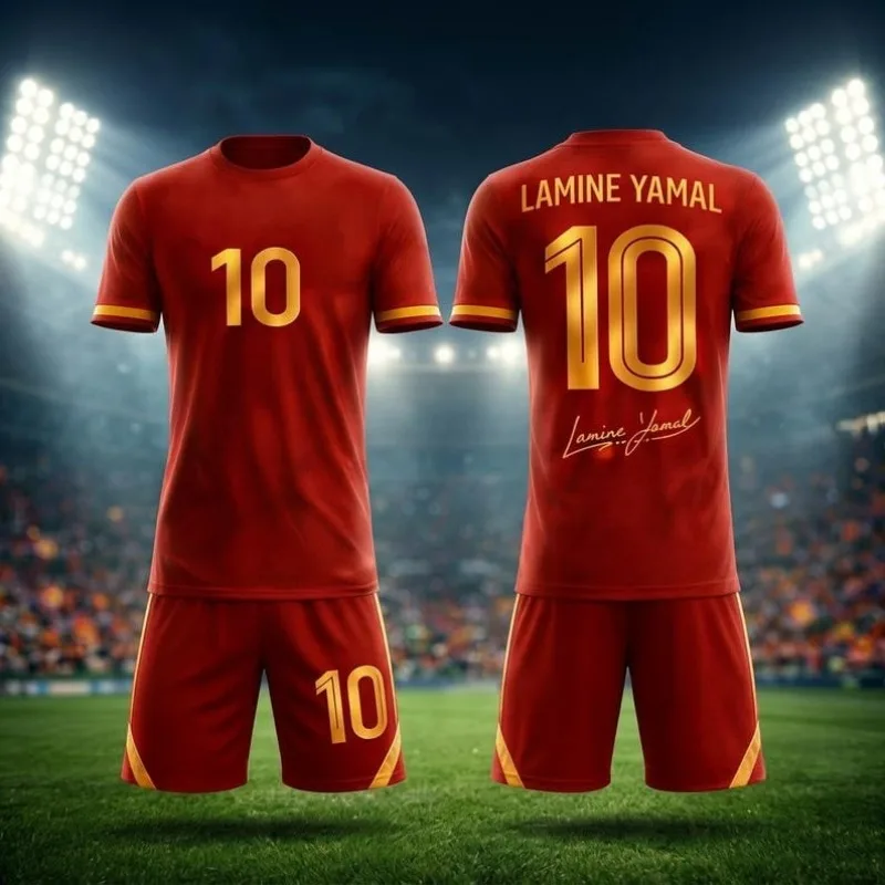 Black Gold Light Luxury No.10 Football Set Gold Number Signature Printed Quick Drying Breathable Adult Shirt Shorts
