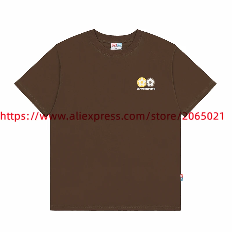 2024 Brown Oversized VandyThepink Tee Men Women Flower Printing Tee Vintage Tops Short Sleeve