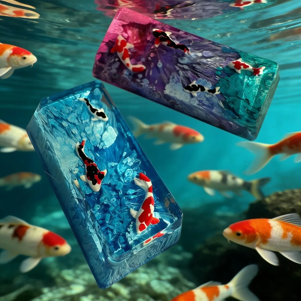 

Zen Pool Fish Keycap 1u/1.5u/2u ESC TAB Backspace Resin Key Caps for Mechanical Keyboard Custom Blue Sea Keycaps Game Accessorys