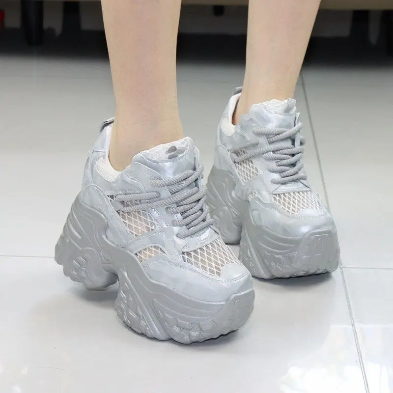 

12cm Sneakers Women High Platform Shoes Breathable Sports Trainers Casual Thick Bottom Mesh Chunky Sneakers Women Zapatos Mujer