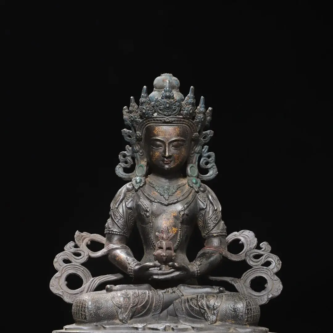 Longevity Buddha Amitayus Nepali Style Pure Copper Full Gold Plated Carved Tibetan Vajrayana Statue