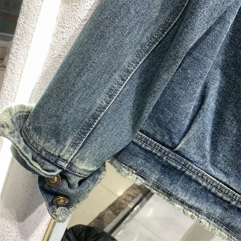 Fried Street Giacche di jeans Capispalla da donna Giacca stile porta con frange larghe e nappe Primavera Autunno Nuova giacca per utensili Cappotto corto Top