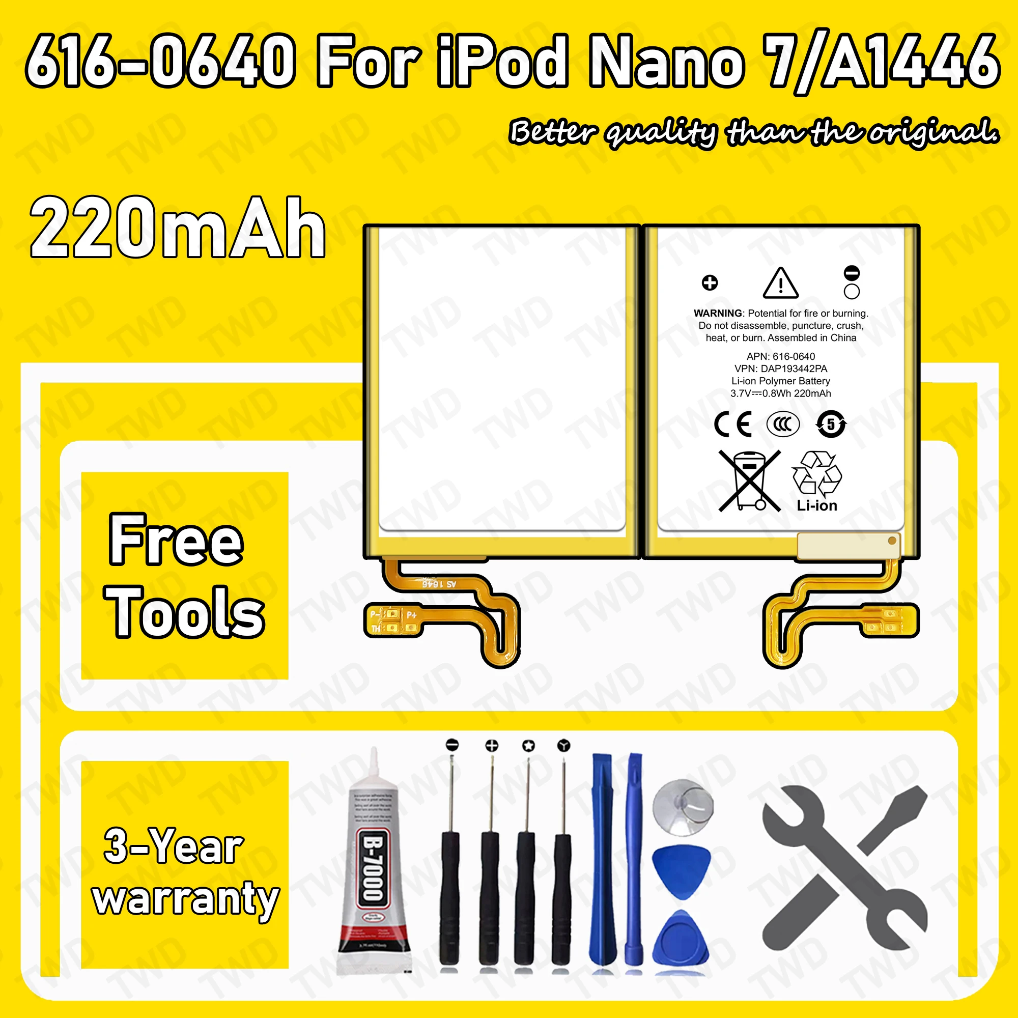 

New 616-0640 Large capacity Battery For iPod Nano 7 7th Gen Batteries A1446 MP3 MP4 Battery MB903LL/A 616-0639