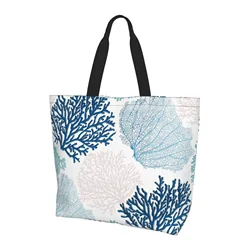 Ocean Coral Large Tote Bag for Women Reusable Grocery Bag Waterproof Shopping Handbag with Inner Pocket for Travel Beach Gym