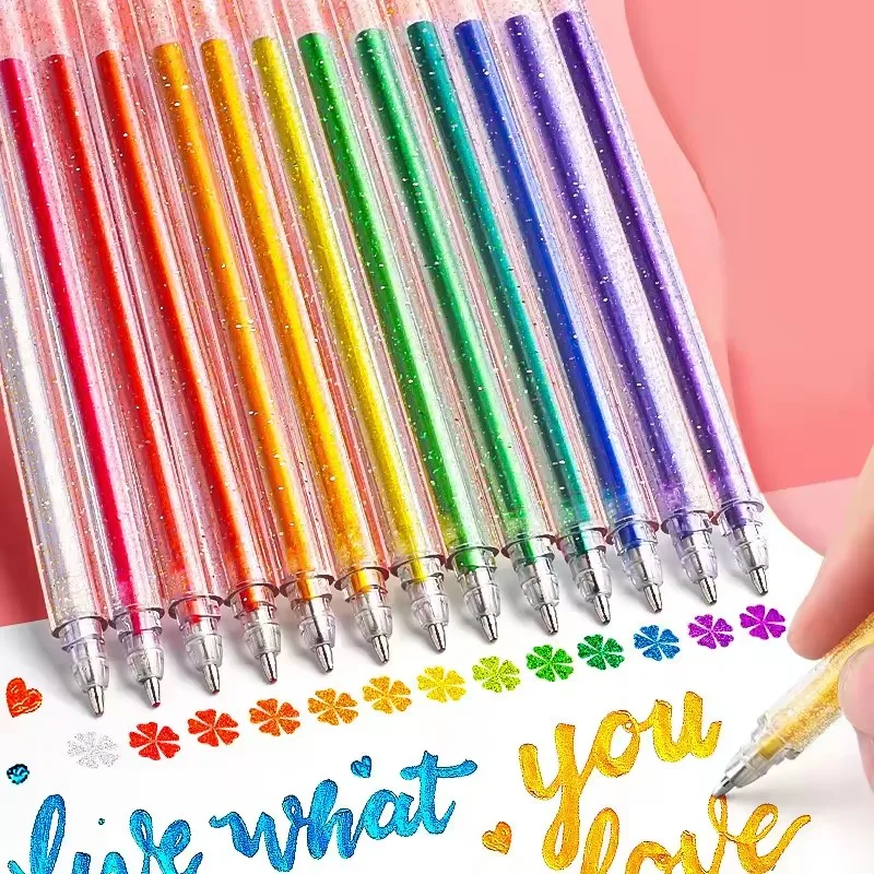 أقلام جل لامعة بألوان 8/12/24 قابلة للسحب وفك الغطاء قلم رسم فني للكتابة رسم تلوين أدوات مكتبية للطلاب
