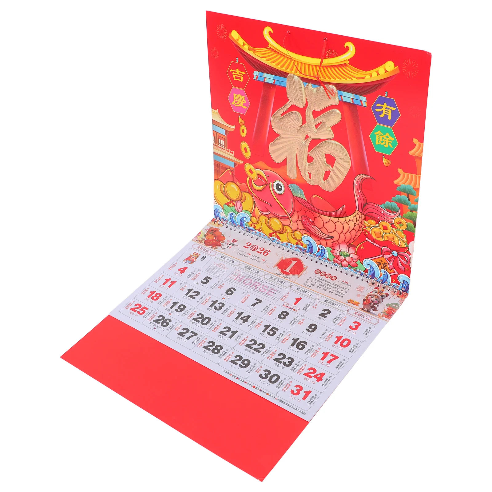 

Подвесной календарь на 2026 год, традиционный китайский лунный календарь на год лошади, отрывной ежемесячный планировщик для домашнего офиса, декор стен