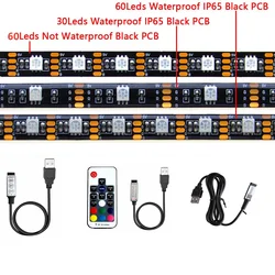 Bande lumineuse RGB LED noire étanche, USB, 5V, PCB 5050, 0.5m, 1m, 2m, 3m, 4m, 5m, PC, TV, rétroéclairage, télécommande