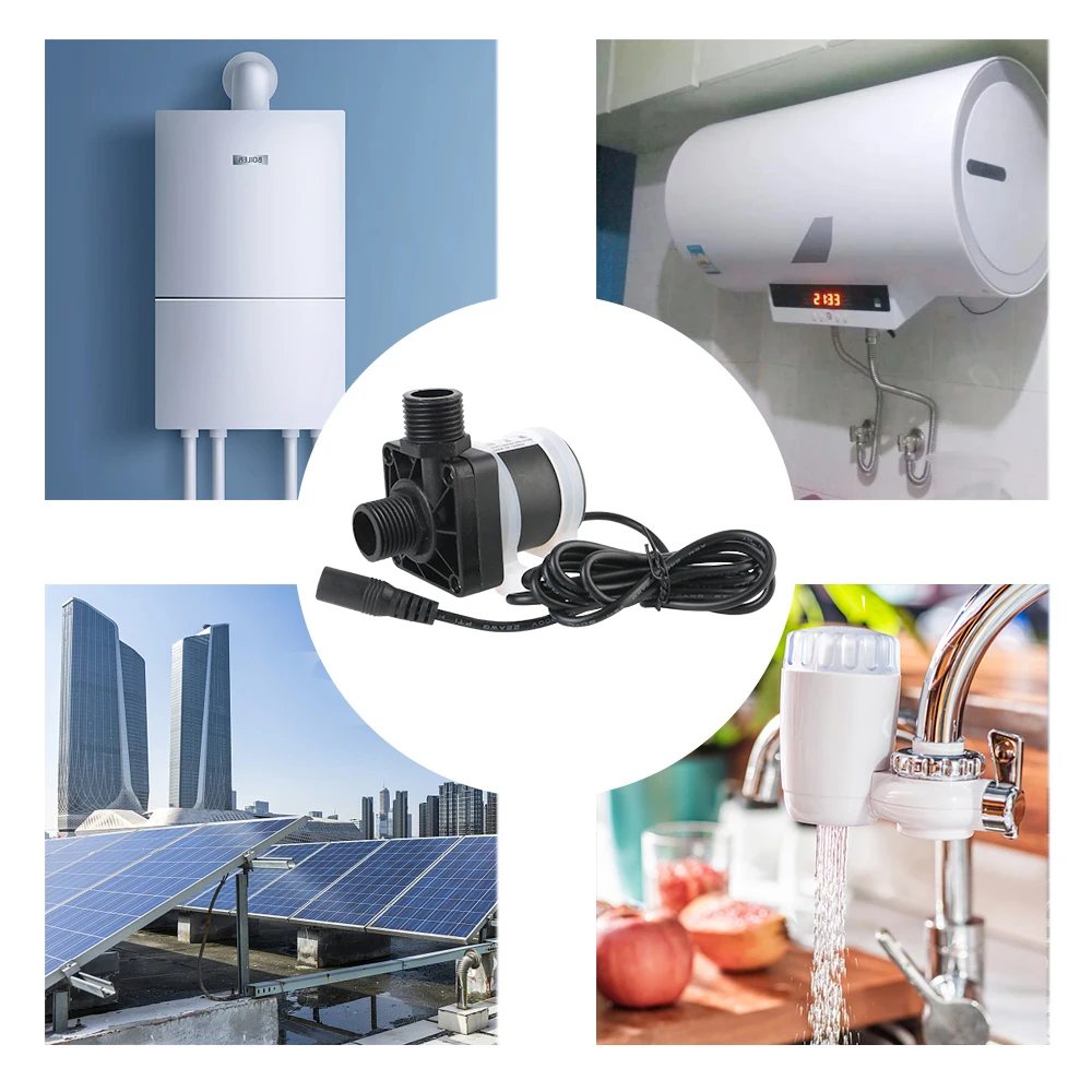 Silent 4 Points Threaded Water Heater Shower Floor Heating Booster Pump Brushless Solar Motor Water Pump DC 12V 24V IP68 US Plug