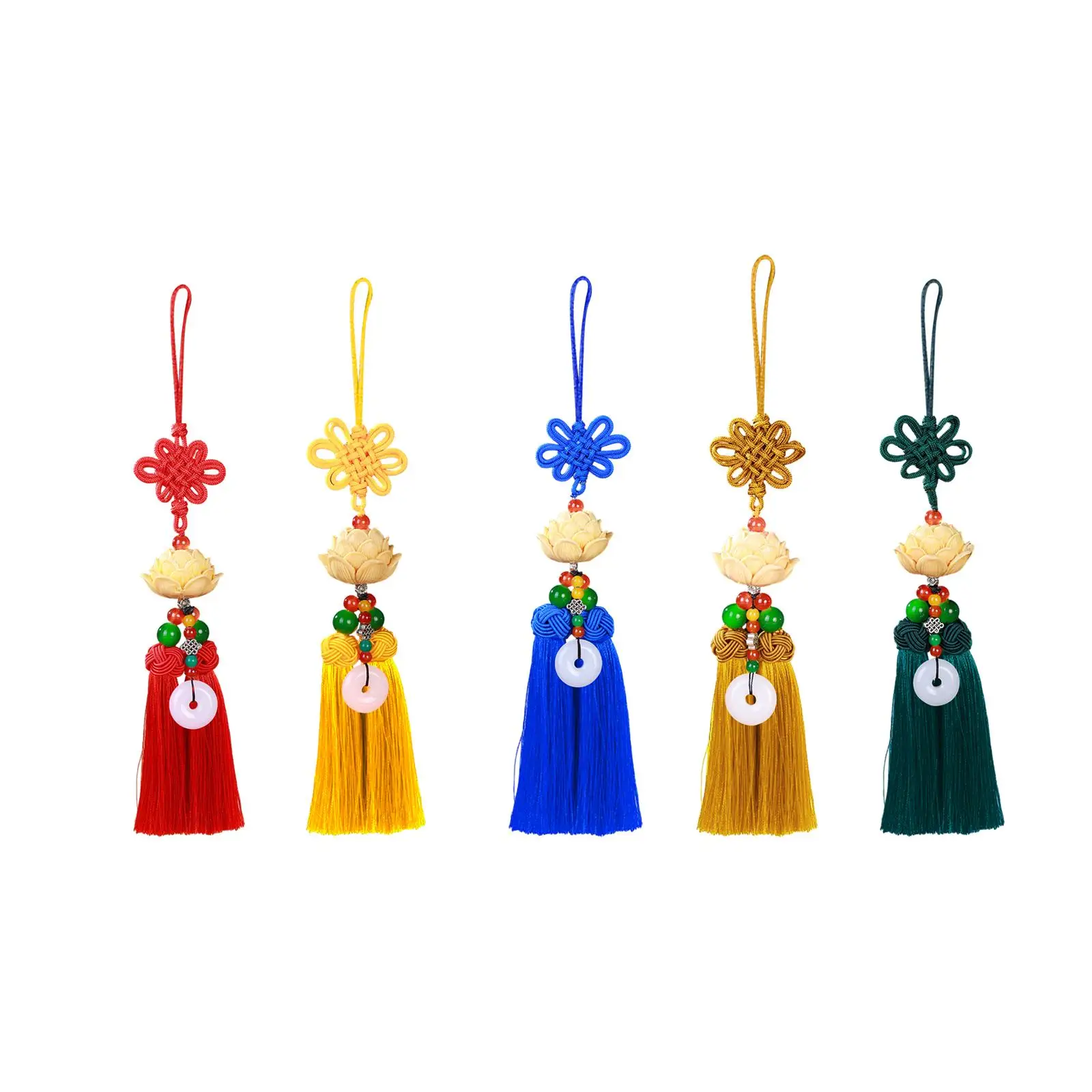 Car Pendant Lotus Shape Feng Shui Decor with Tassel Rearview Mirror Pendant