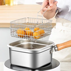 Stainless Steel Square Fryer Deep Fryer Multipurpose Pot With Frying Basket Outdoor Camping Picnic Pot Fresh-Keeping Box