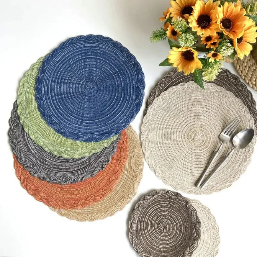 Rundes geflochtenes Tischset, waschbar, Baumwollleinen, hitzebeständig, 30/35/38 cm, Tisch-Tischset für Küche, Weihnachten, Esstisch, Party-Dekoration