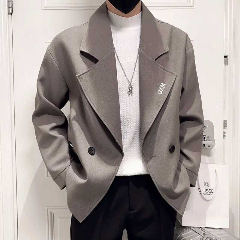 Men\'s Suit Jackets Cropped Oversize Coat Plus Big Size Short Gray Fashionable Male Blazer Casual New in Korean Style Clothes