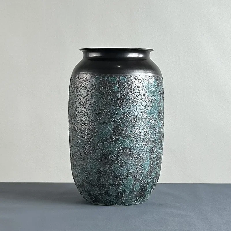 for Large Diameter Ceramic Floor to Ceiling Vase Chinese Antique Dried Flower Living Room Arrangement Coarse Pottery Ornament