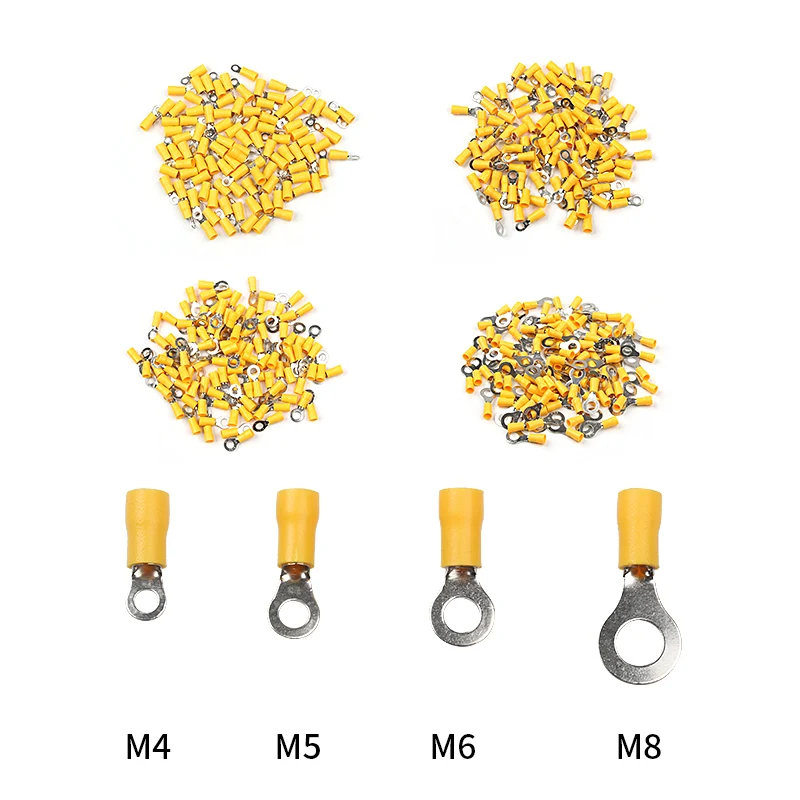 100pcs Insulated Ring Terminals Connector Wire Cable Electrical Crimp Connectors Terminal Block Yellow RV5.5-5 RV5.5-6 RV5.5-8