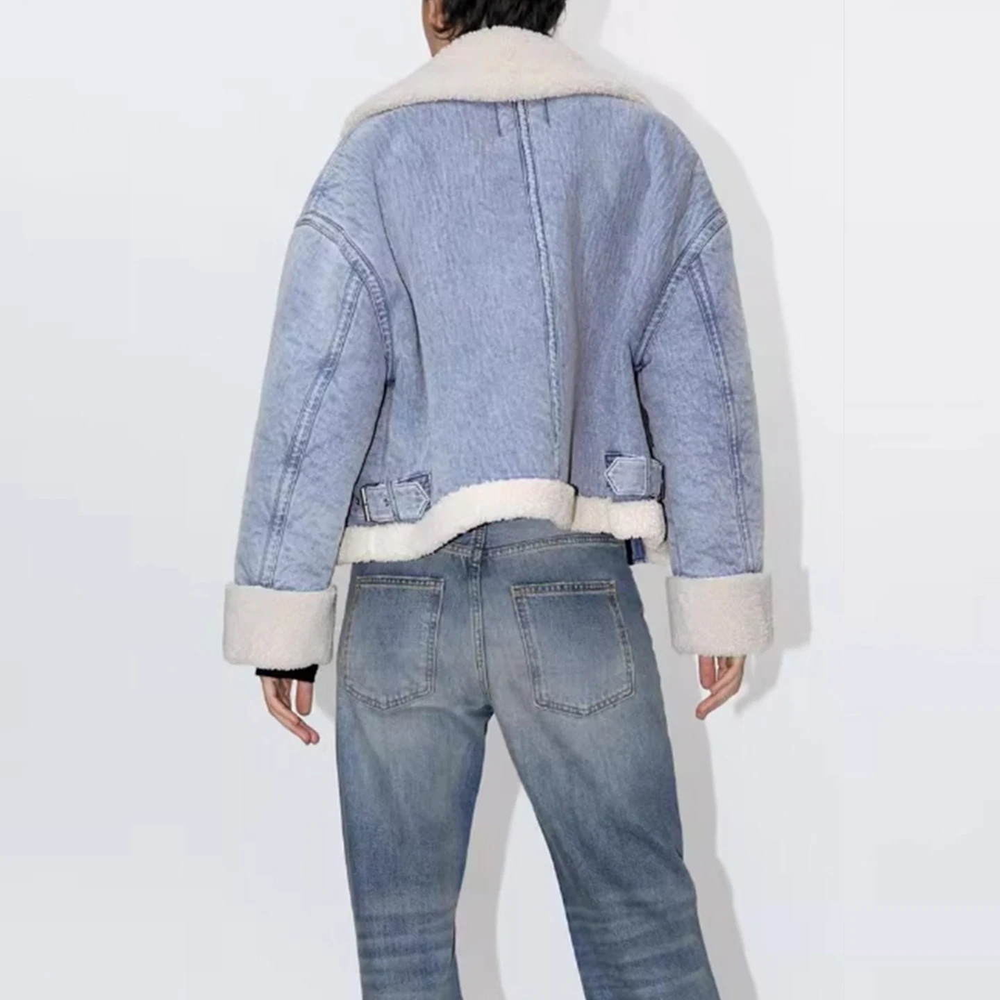 Z femmes Faion Waed Vintage Fce Denim Jaet 2025 nouveau Sle trajet Tube droit longue Sve fermeture éclair couleur Pure