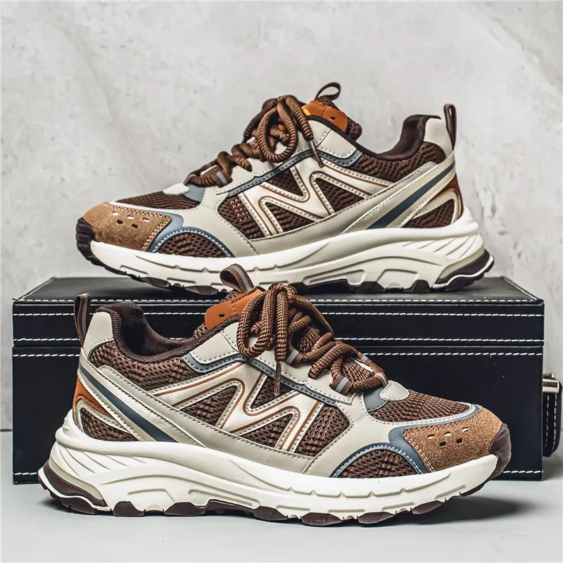 

Summer Casual Sports Shoes Men's New Mesh Breathable Running Shoes Trendy Streetwear With Thick Sole And Lace-Up Design