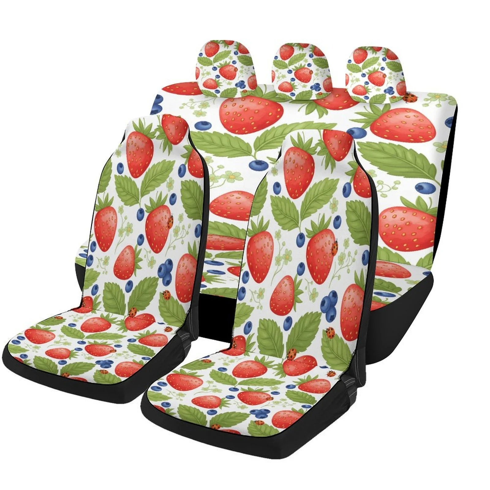 Car Seat Cover Set Featuring A Strawberry Pattern, Suitable For Various Vehicles. Stylish And Durable, This Complete Set Include