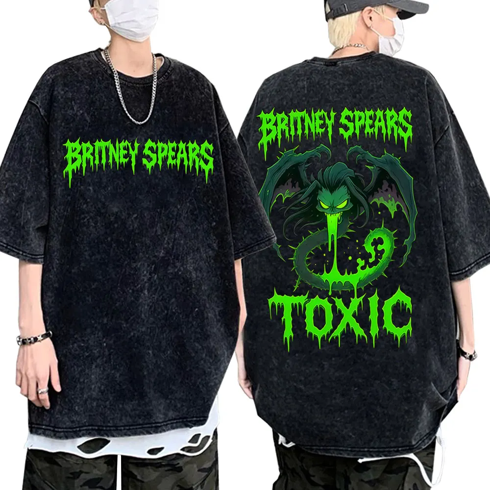 Britney Spears Toxic Vintage Washed T Shirt Men Women Clothing Casual Retro Oversized Short Sleeve T-shirts Unisex Streetwear