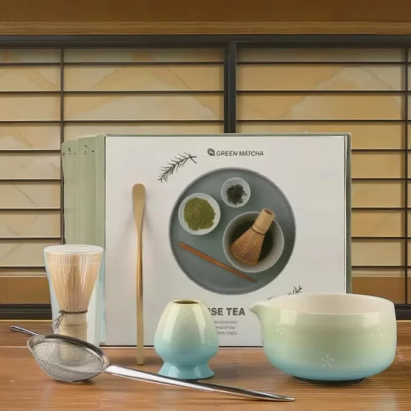 

Bespritgift 5pcs Matcha Set Green Glaze Change Matcha Whisk Set Bamboo Whisk Tea Scoop Matcha Tea Set Gifts Latte Matcha Lovers