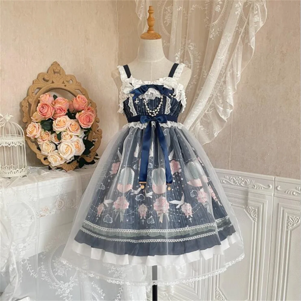 2021 Japanese Sweet Lolita Dress Kawaii Loli Princess JSK Lolita Tea Party Girl Dress Cos Victoria