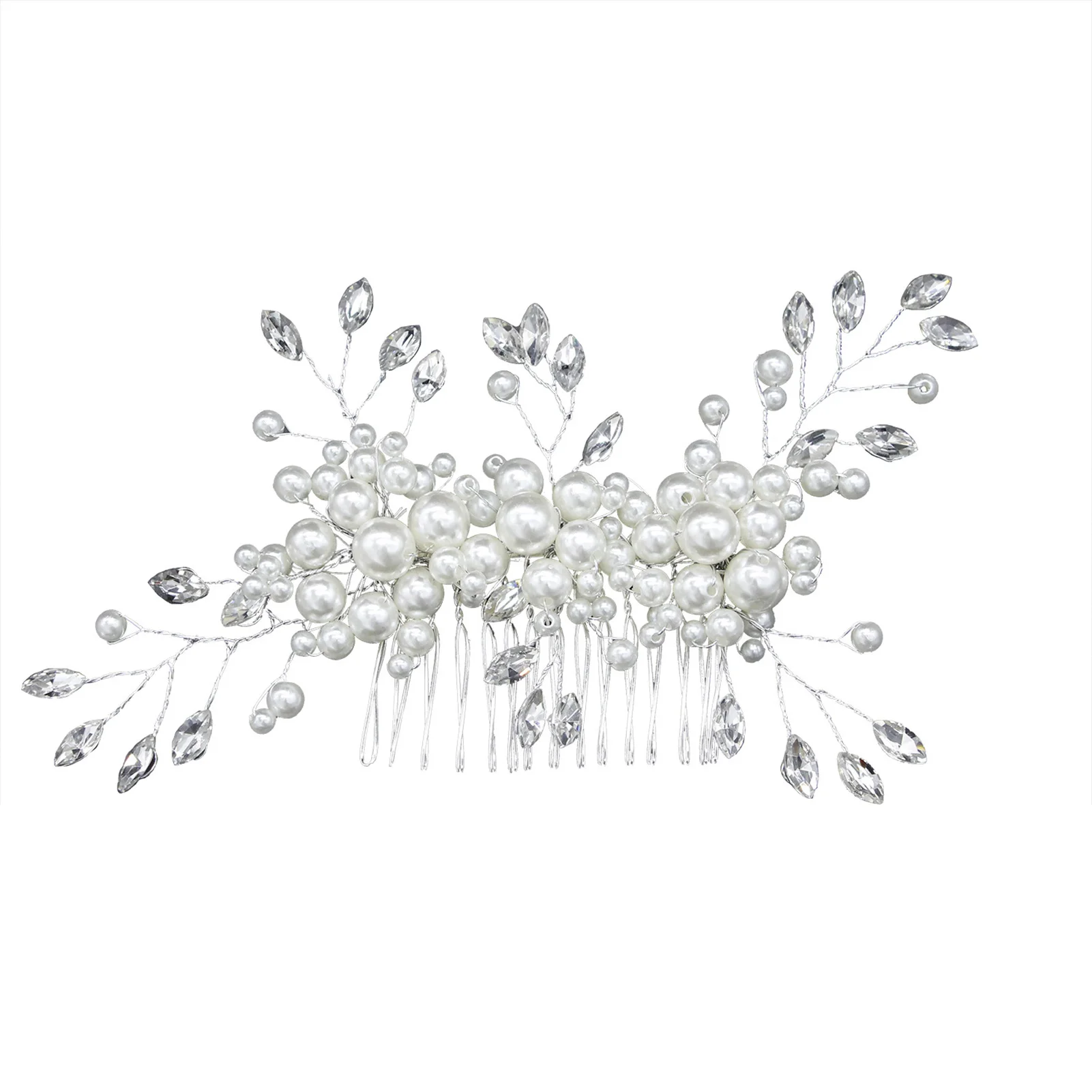 

Woman Wedding Flower Hair Comb Silver Strong Hold Hair Piece with White Pearls for Woman Hair Decorative Ornaments