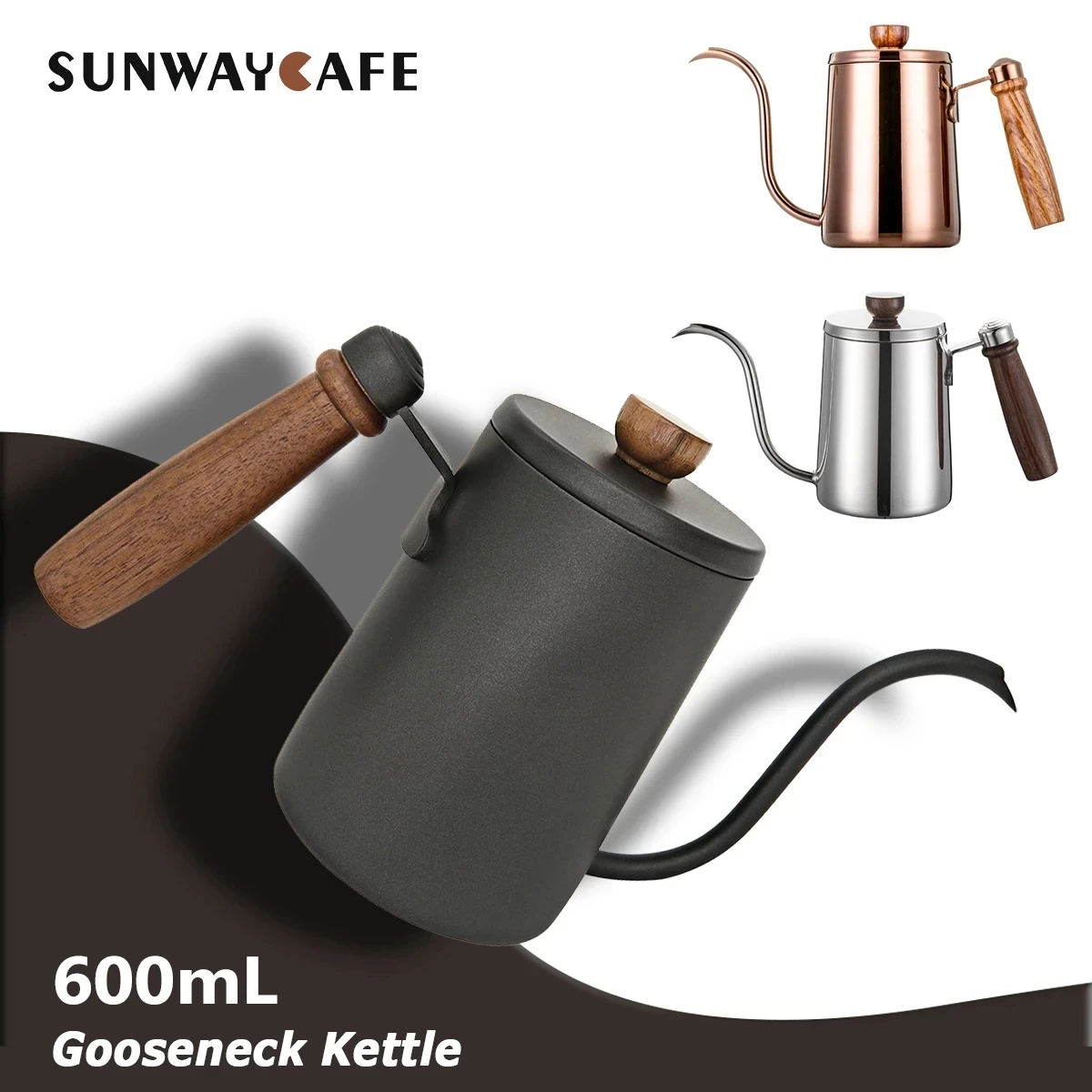 

600ML Non-stick Stainless Steel Pour Over Coffee Tea Pot with Thermomet Long Narrow Spout Hand Drip Kettle Coffee Accessories