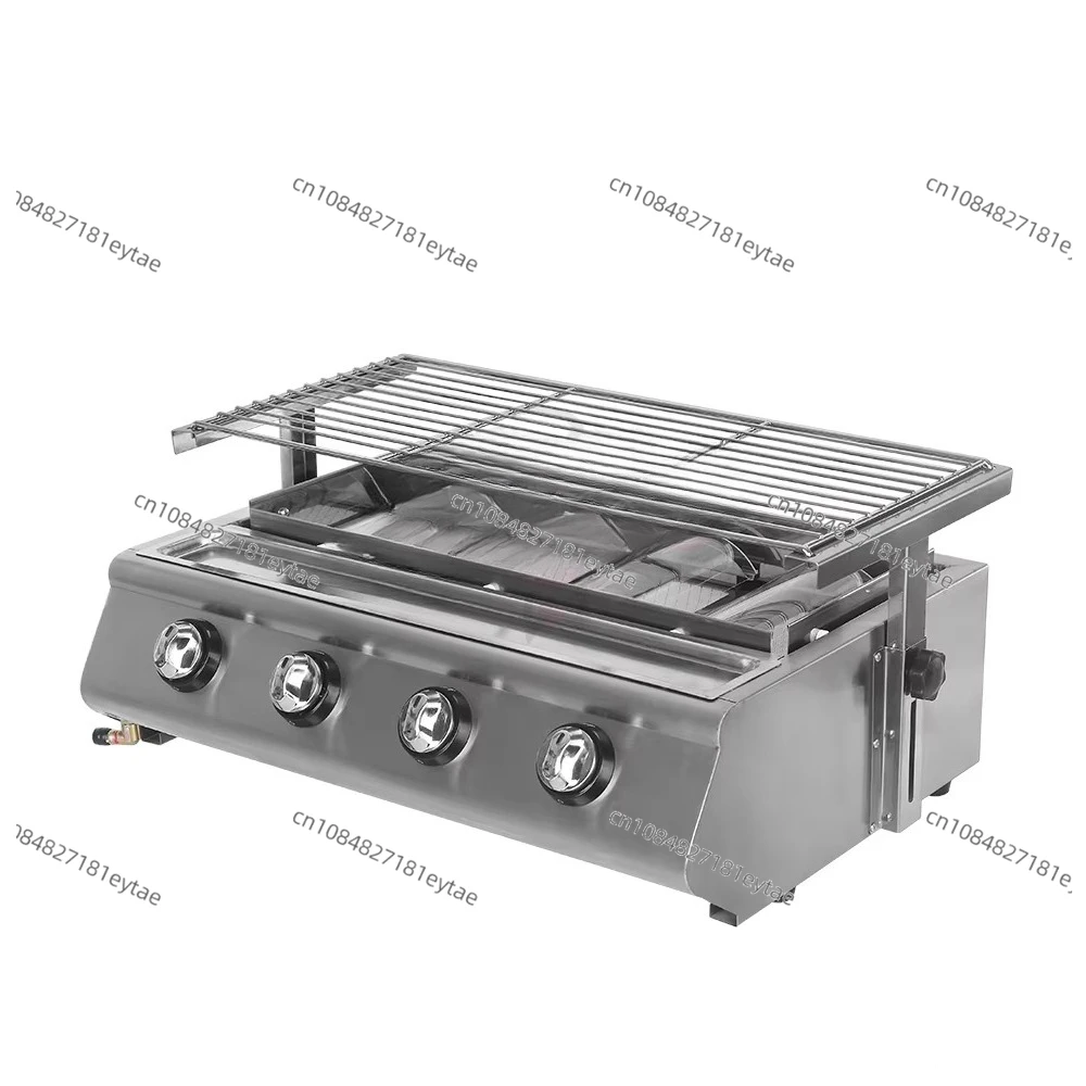 4-Burner Outdoor Stainless Steel BBQ Grill, Table Top Barbecue with Adjustable Height Cooking Rack