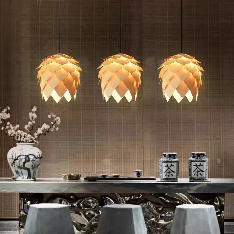 

Wooden pine cone restaurant Pendant light retro Japanese style bedroom tea room balcony study room interior decoration LED light