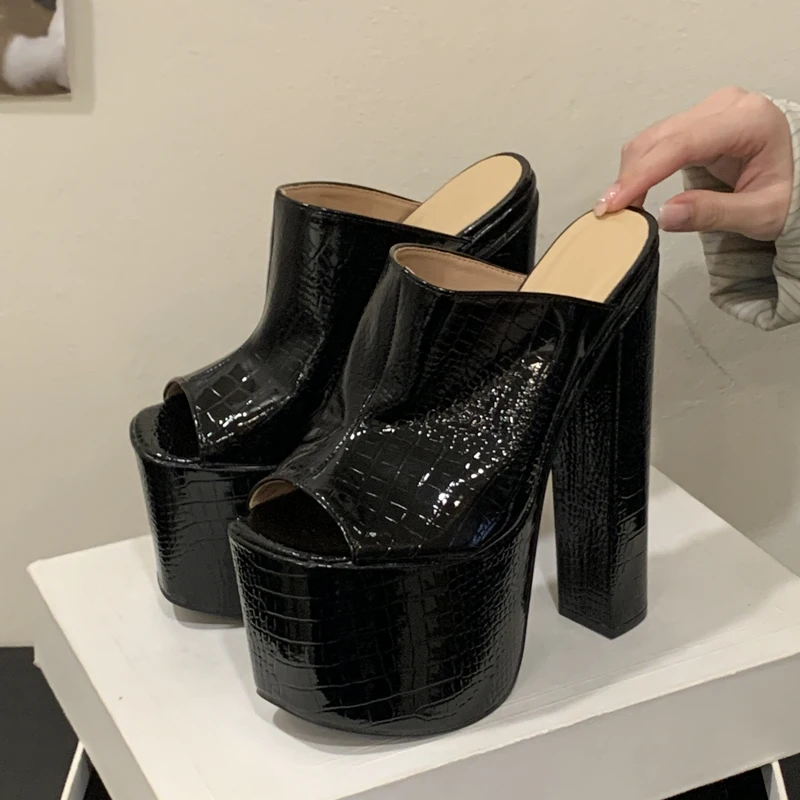 

Eilyken New Fashion Chunky Super High Heels Women Slippers Summer Platform Peep Toe Nightclub Party Female Shoes