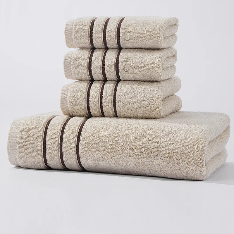 4 Piece Bathroom Cotton Bath Towel Set, 2 Hand Towels, 1 Face Towel Soft & Absorbent Hotel Spa, Large Towel 34X34 34X74 70X140