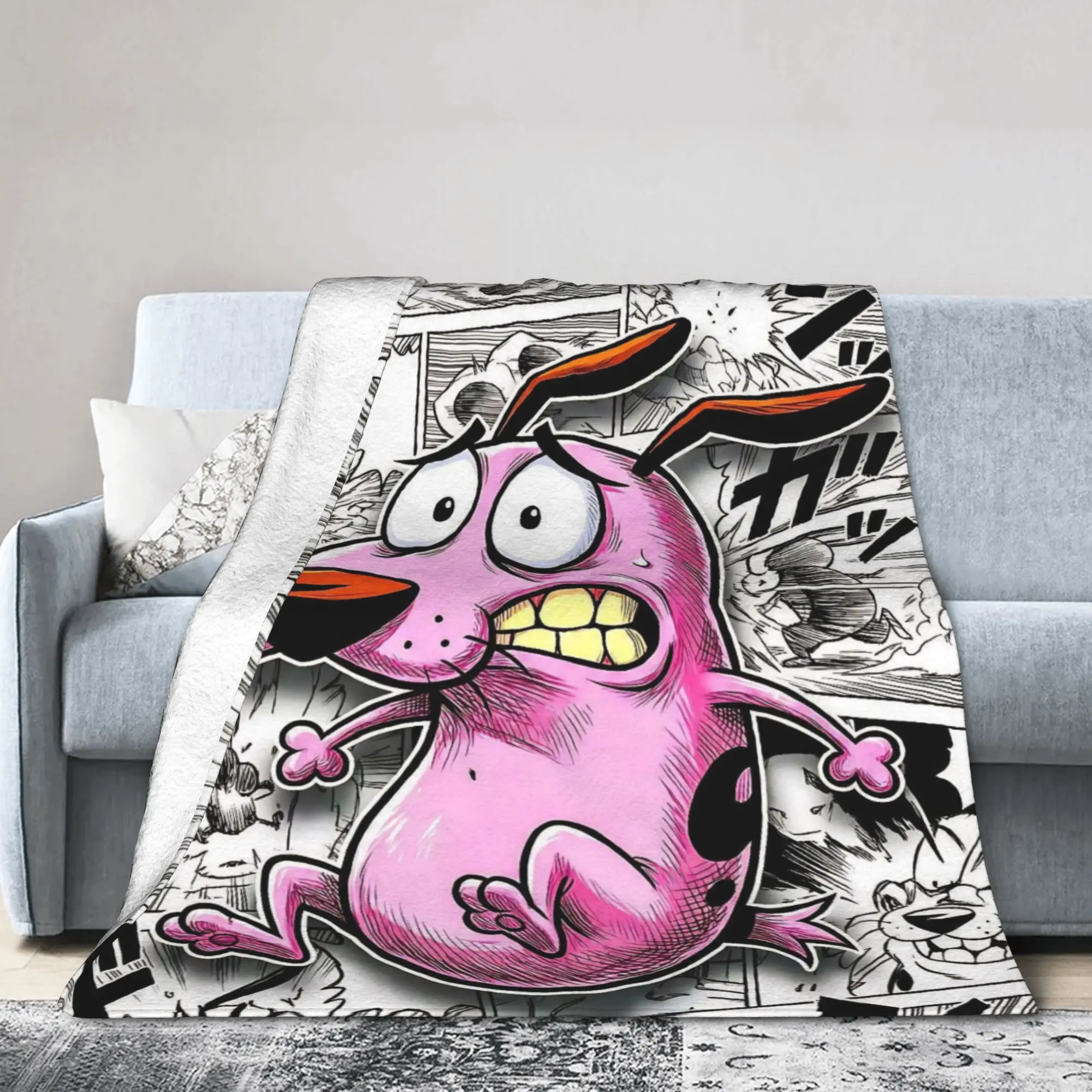 Couraged Cowardlys Dogs Blanket Cartoon Plush Throw Blankets Bedding Couch Printed Soft Warm Bedsprea,