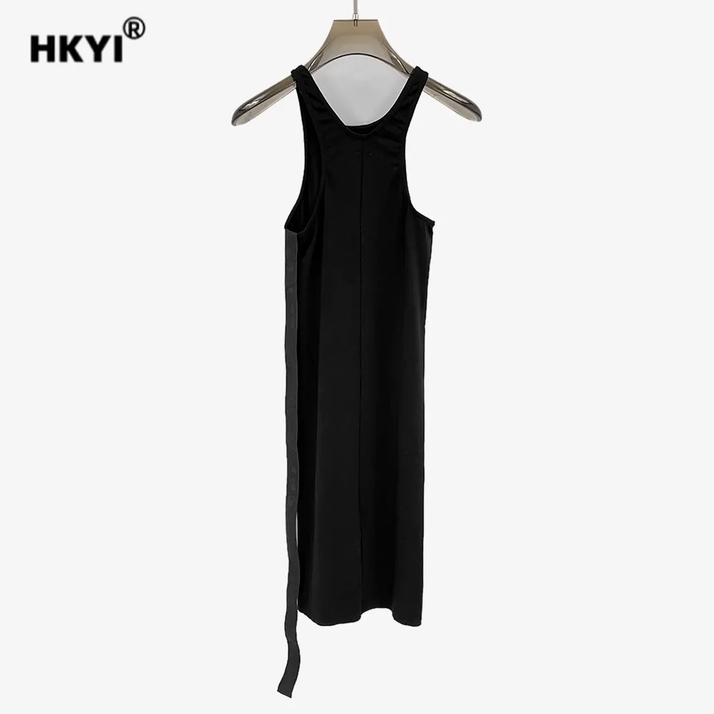 HKYI Dark Women's Dress Medium length Slim fit Tank Top Simple Basic Solid Color Bottom Shirt  bodycon dress  mini dress