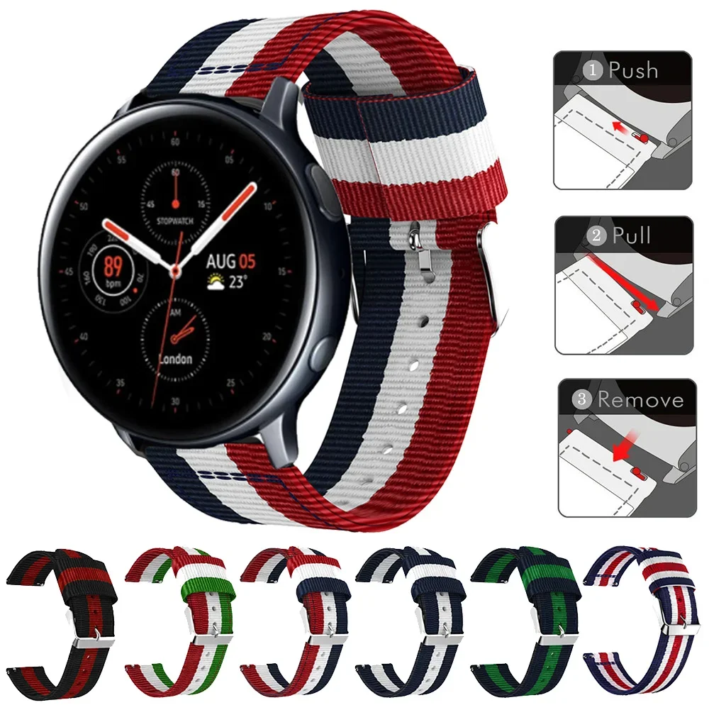 Striped Nylon Strap Watchband For Samsung galaxy watch Active 2 40mm 44mm Active2 Band Bracelet Replacement 20mm Wristband Belt