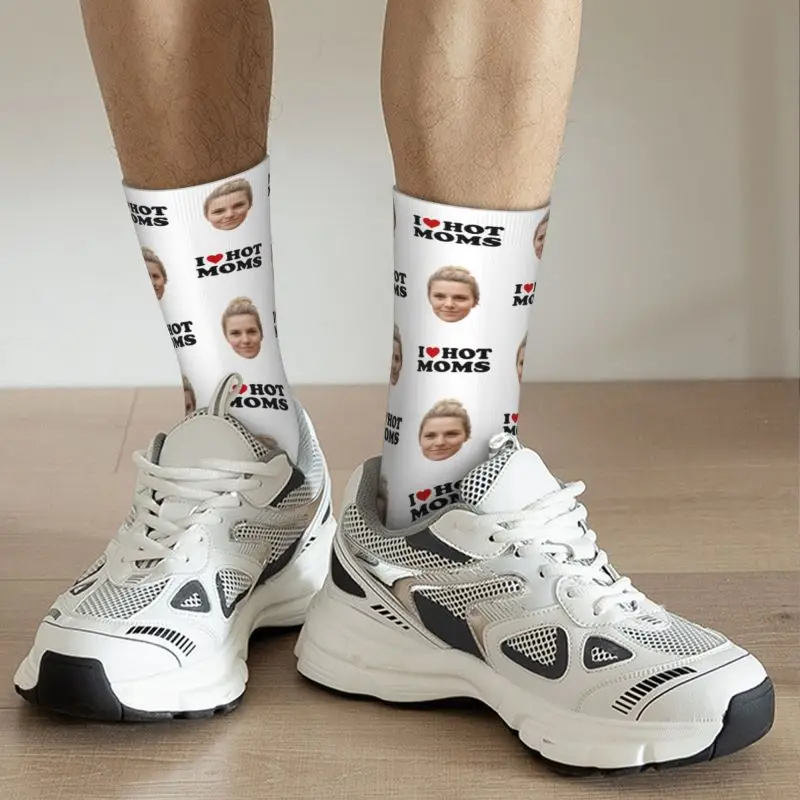 Kawaii I Love Hot Moms Custom Socks Men Women Warm 3D Printing Personalized Face Photo Design Sports Basketball Socks