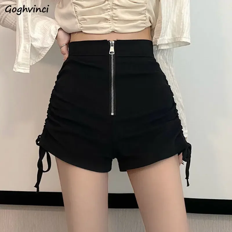 

Black Shorts for Women Sexy Shirring Casual Streetwear S-5XL Summer Zipper High Waist Personality Korean Style Fashion Hotsweet