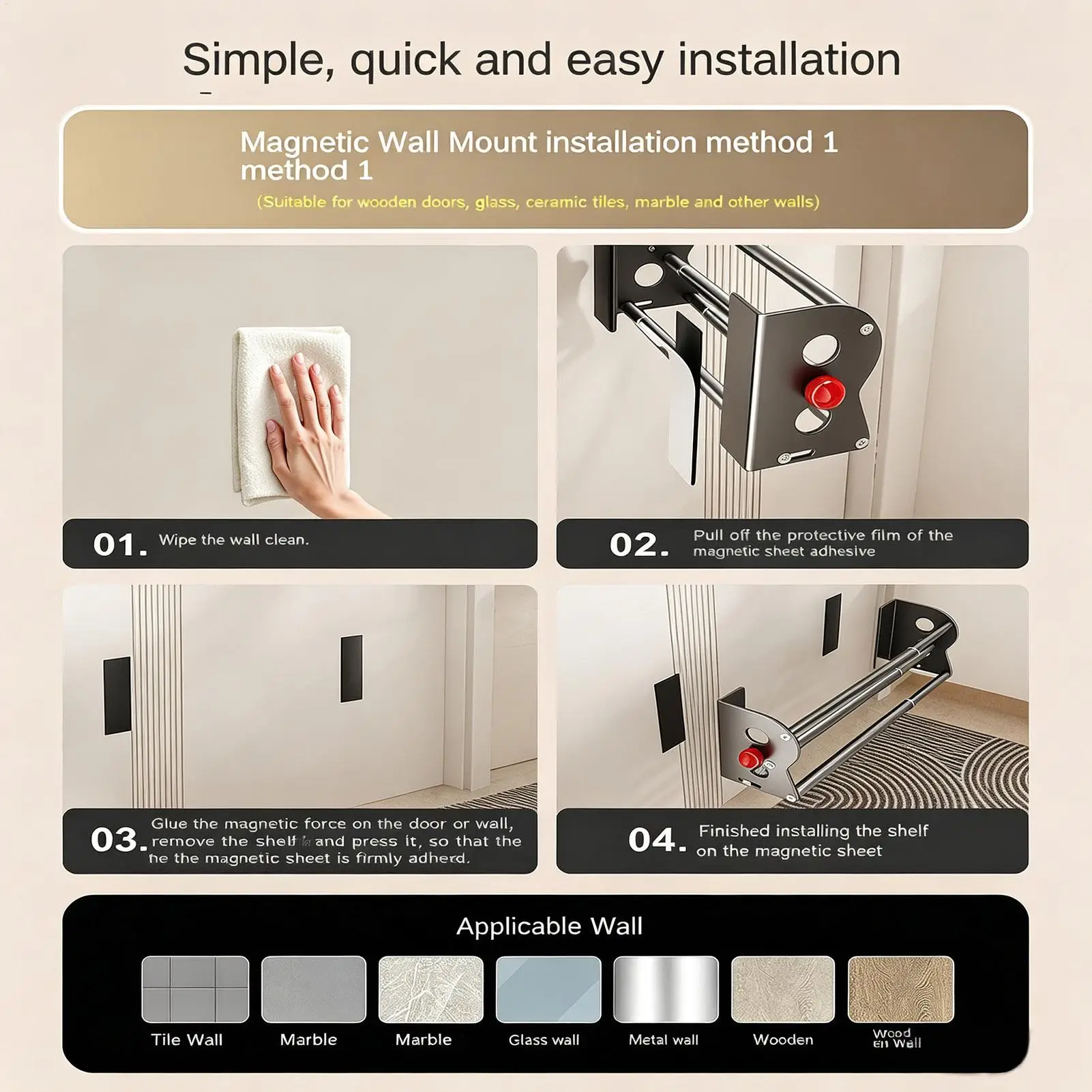 Magnetic shoe rack Wall-mounted no-drill double-layer Extendable 40-73cm Entrance Door Back Shoe Rack for Homeowners Renters - view 6