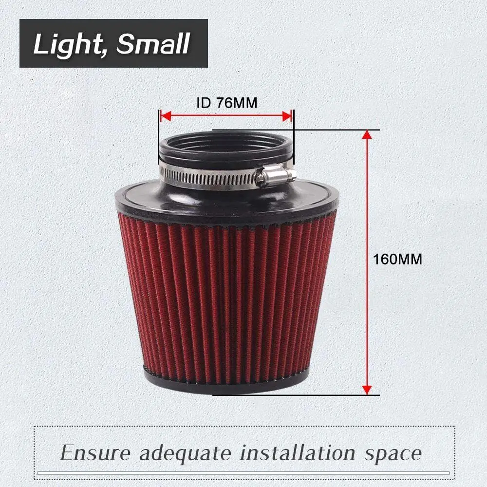 3" 76mm High Flow Inlet Cleaner Dry Filter Cold Air Intake Cone Replacement Red Universal Fit