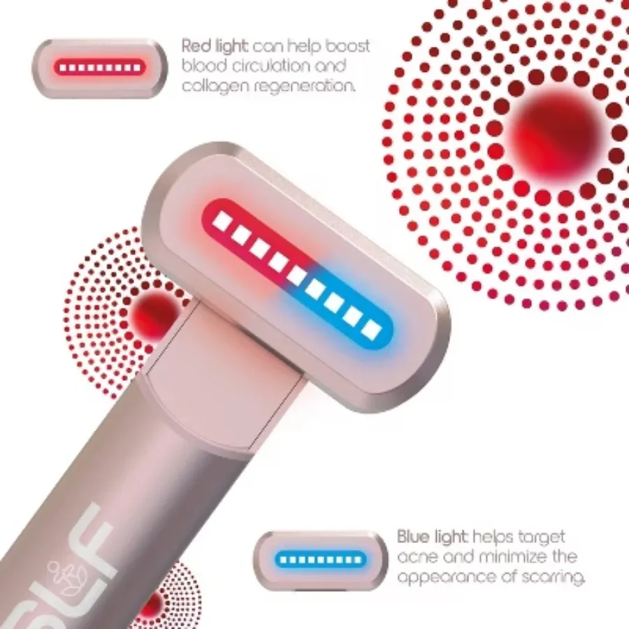 Face and Neck Light Stick - Red and blue LED light therapy combined with vibration, heat and microcurrent stimulation