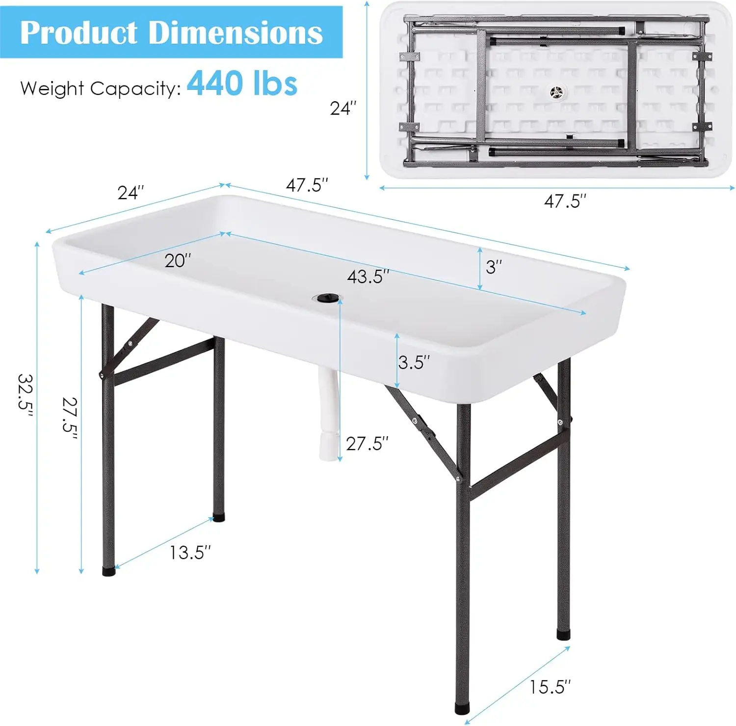 4 Foot Ice Cooler Table, Folding Buffet Cold Food Keeper w/Removable Matching Skirt & Drain Plug